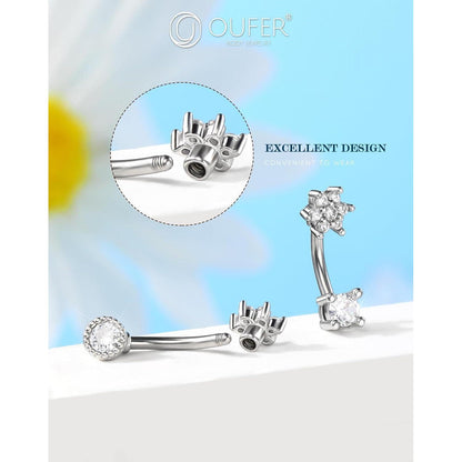 Blume Curved Barbell 16G 8mm Knorpelpiercing mit klarem CZ
