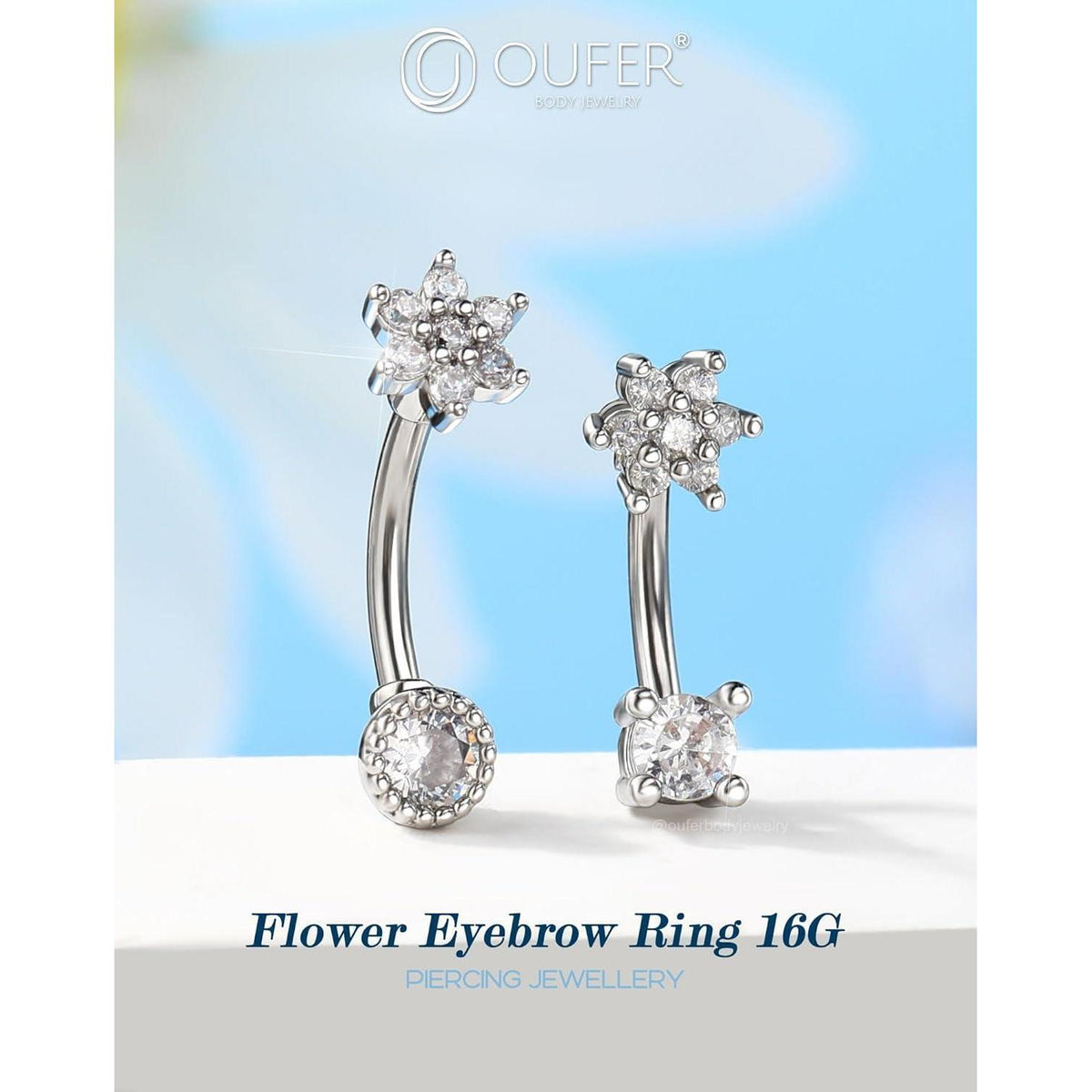 Blume Curved Barbell 16G 8mm Knorpelpiercing mit klarem CZ