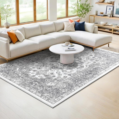 Boho Teppich 160x230cm Grau, rutschfest & waschbar