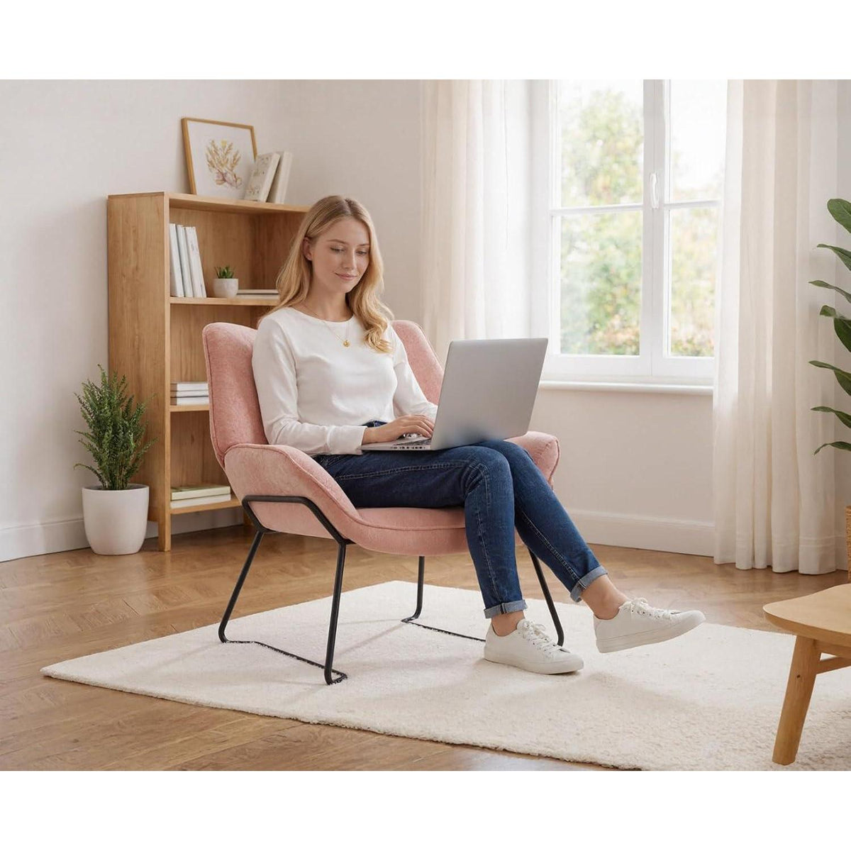 Chenille Longuesessel Rosa – Modern & Bequem für Wohnzimmer
