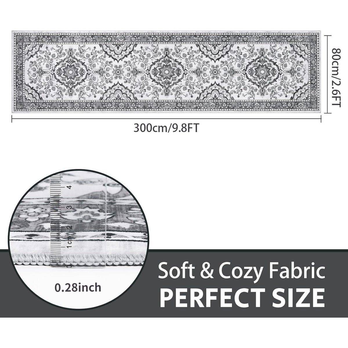 Läufer Teppich Küche 80x300 cm Grau Rutschfest Waschbar Retro