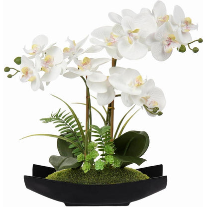 Kunstblume Orchidee Phalaenopsis im Topf Weiß 16" Three Stems Black