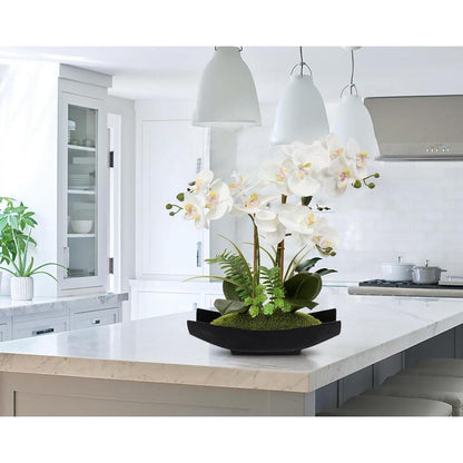 Kunstblume Orchidee Phalaenopsis im Topf Weiß 16" Three Stems Black