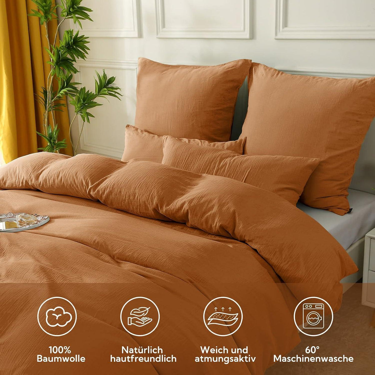 Doppelmuslin Bettwäsche Set 135x200 cm Caramel 4-teilig