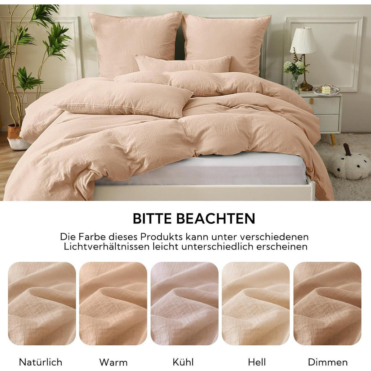 Bettwäsche-Set Baumwolle Doppel-Musselin Apricot Brown 220x240 cm