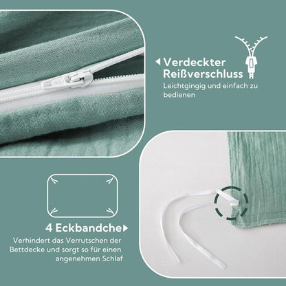 Bettwäsche-Set Baumwolle Doppeltes Musselin Beangreen 220x240 cm
