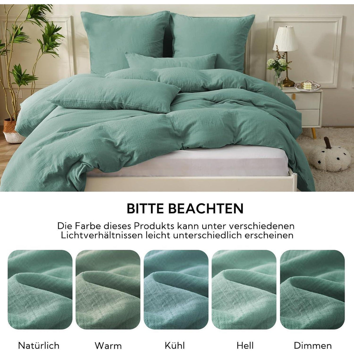 Bettwäsche-Set Baumwolle Doppeltes Musselin Beangreen 220x240 cm