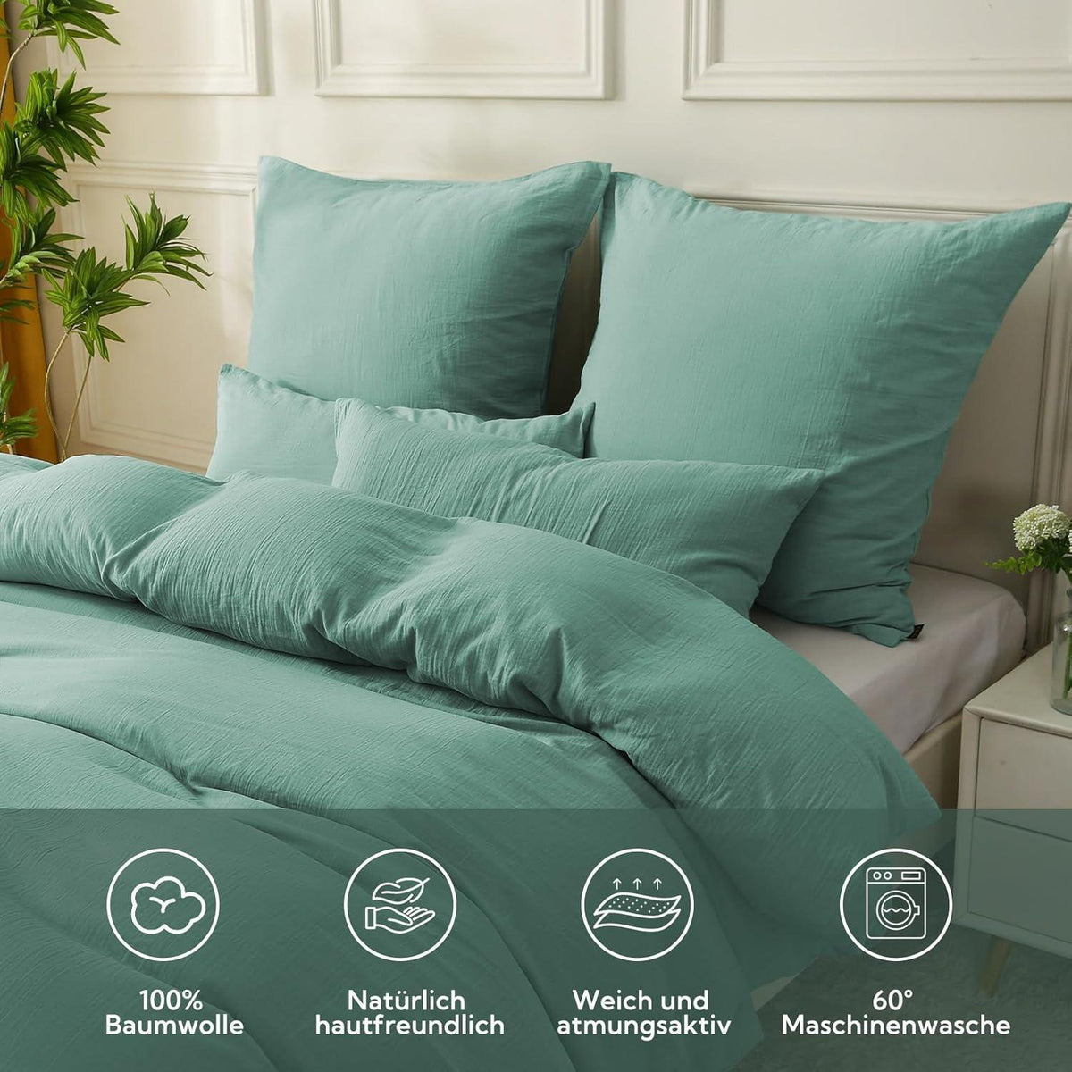 Bettwäsche-Set Baumwolle Doppeltes Musselin 135x200 cm Beangreen