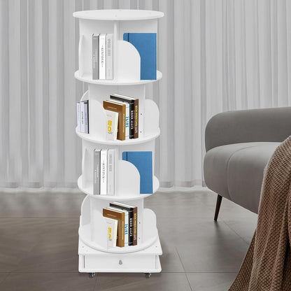 Drehbares Bücherregal Walnuss 4 Etagen mit Rädern