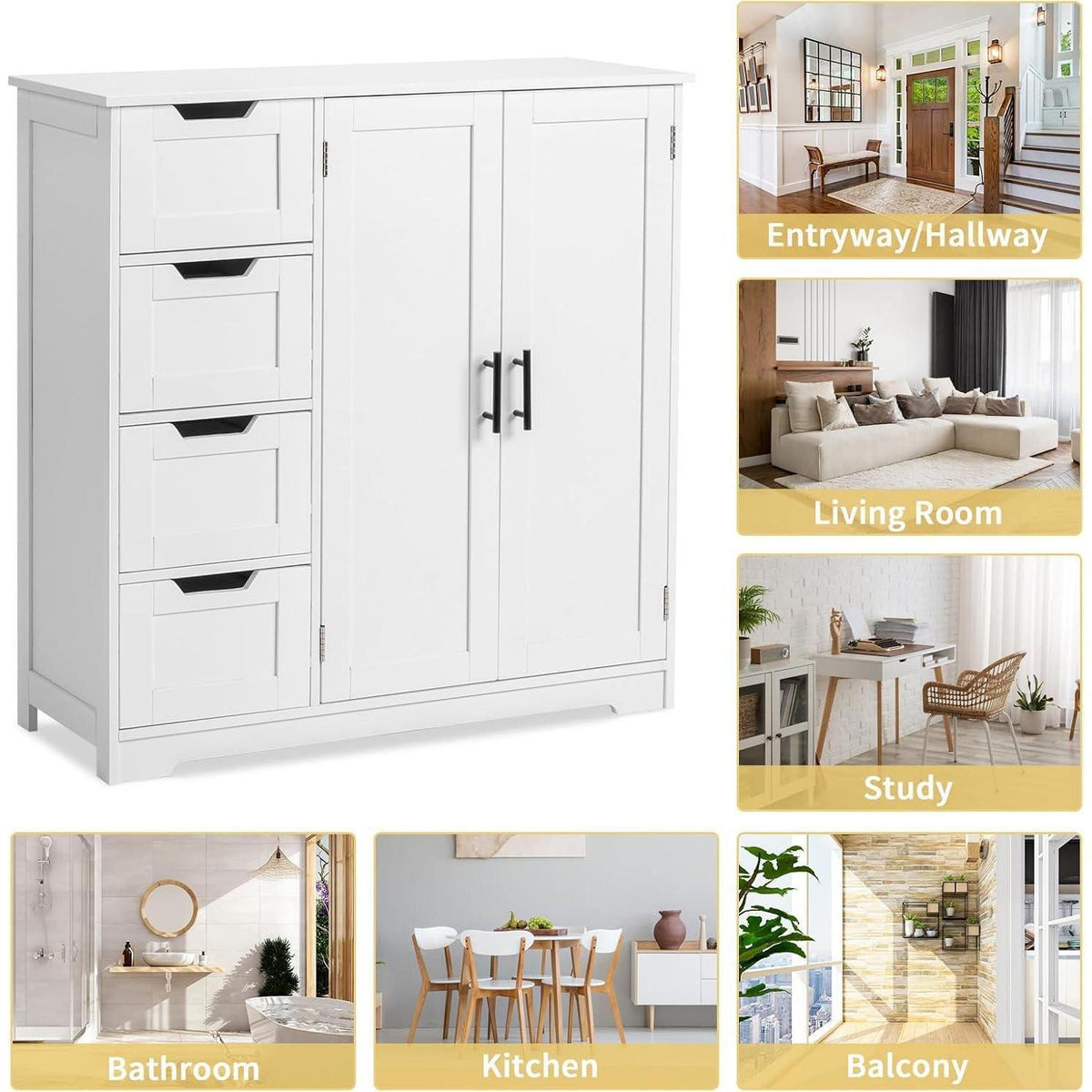 Küchenschrank mit 4 Schubladen & 2 Türen – Vitrine & Buffetschrank