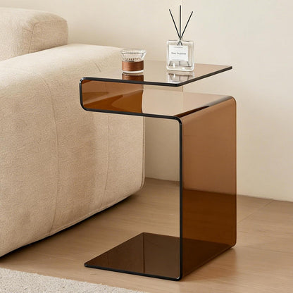 Glas Beistelltisch S-Form Braun – Nachttisch Wohnzimmer Schlafzimmer