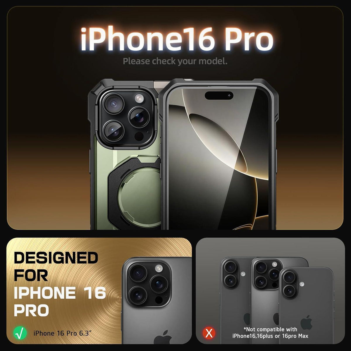 iPhone 16 Pro Hülle mit Ständer & MagSafe Grün