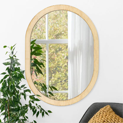 Ovaler Badezimmerspiegel mit Holzrahmen 65x45 cm
