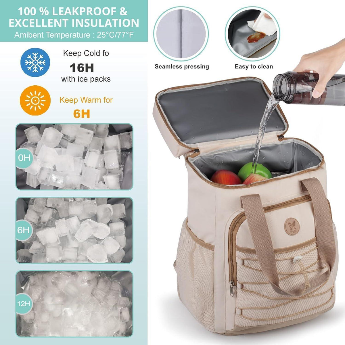 Isolierter Kühlrucksack – Groß, Auslaufsicher, Beige
