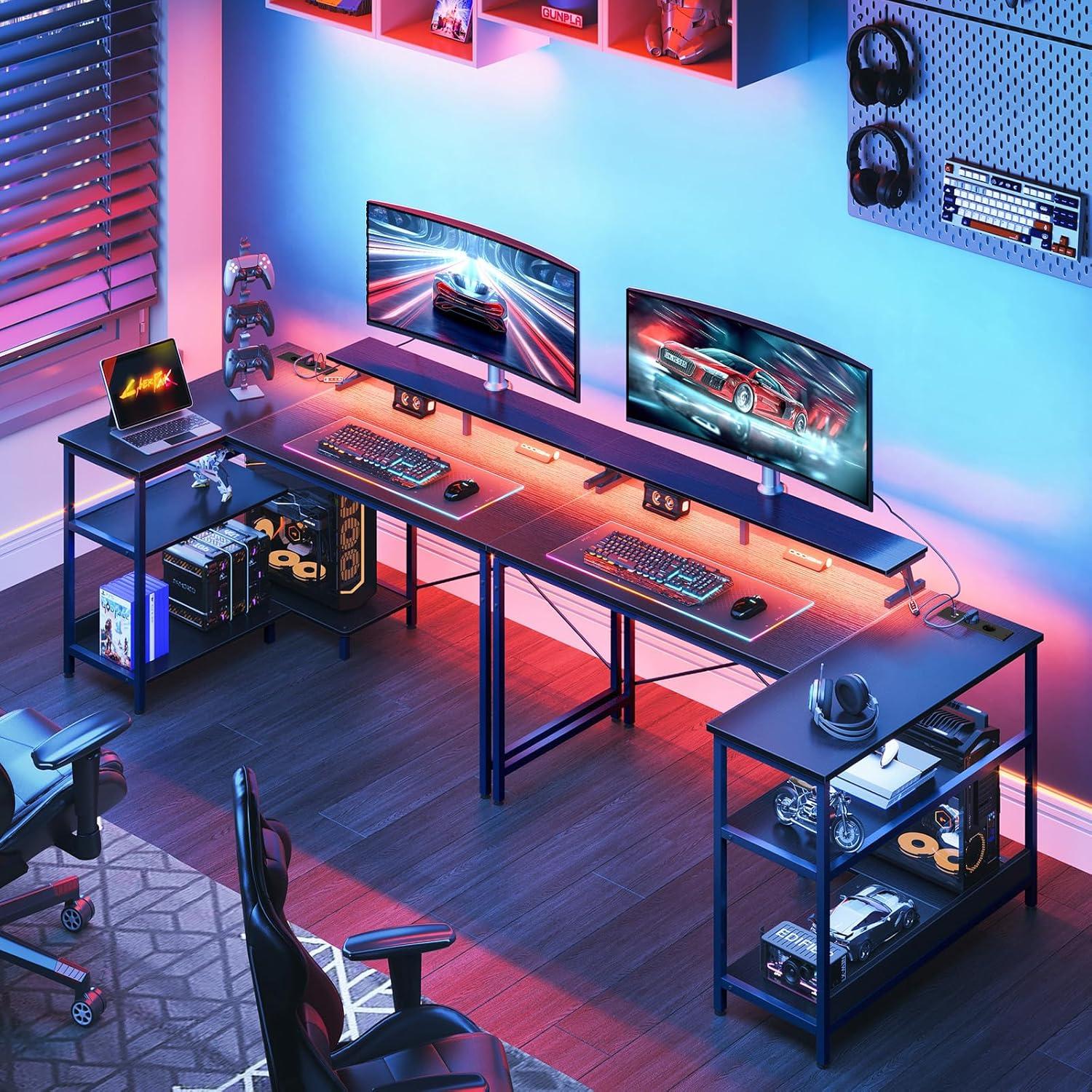 Gaming Schreibtisch L-Form LED Stauraum USB Schwarz 120x80cm