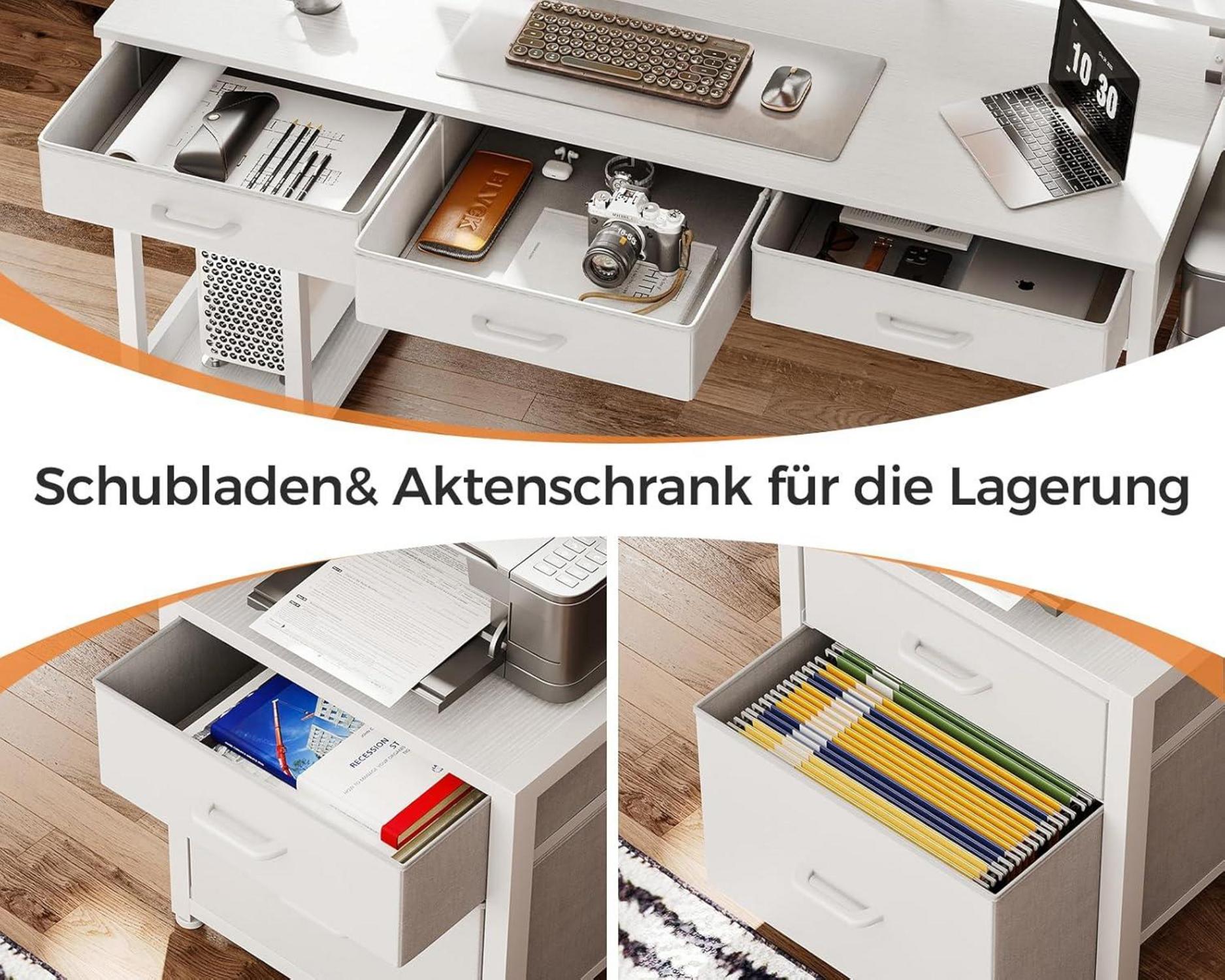 Schreibtisch mit 5 Schubladen LED Monitorständer 160x48cm