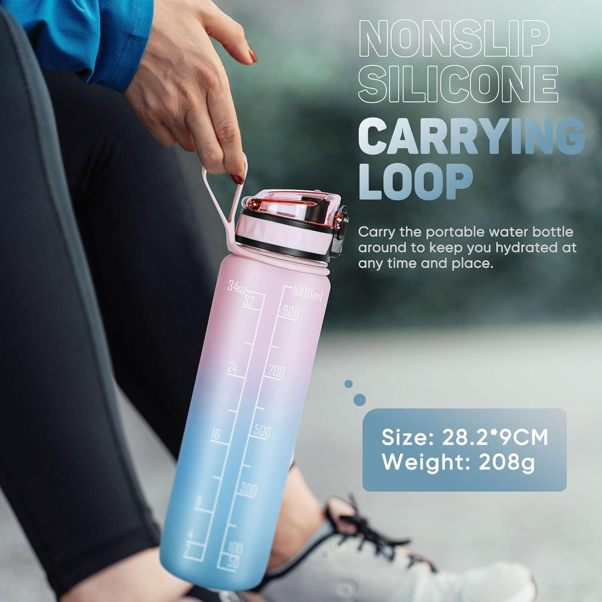 Trinkflasche 1L Sport Wasserflasche BPA Frei mit Gummi Grip für