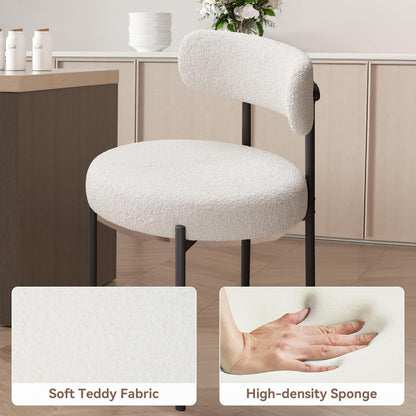 Teddy Stoff Esszimmerstühle 2er Set – Bouclé Creme Weiß
