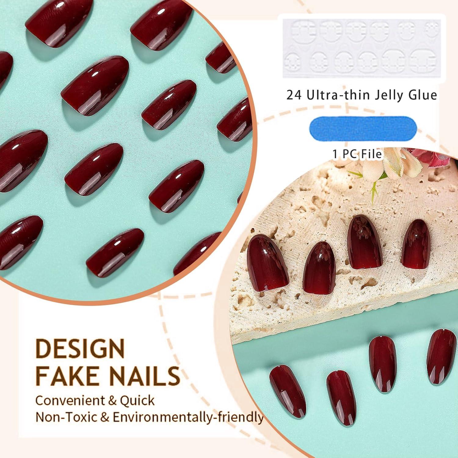 24 Stück Press On Nägel Kurze Mandel Falsche Nägel Set ABS-Gel Nägel