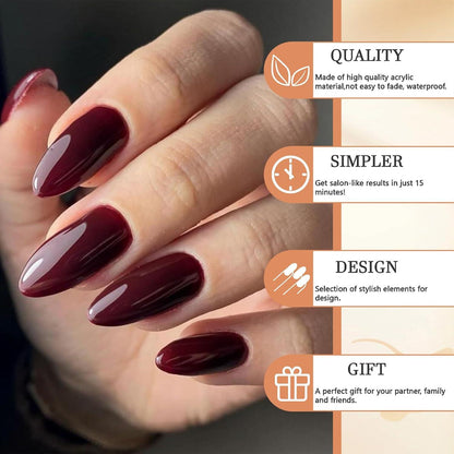 24 Stück Kurze Mandel Falsche Nägel Set mit Nagelkleber, Wiederverwendbare Press-On-Nails