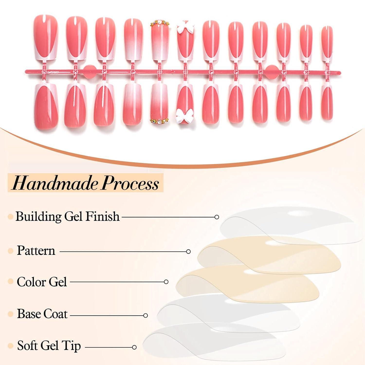 24 Stück French Tip Press On Nägel Mittel Lang Weiße Spitzen Mandelform