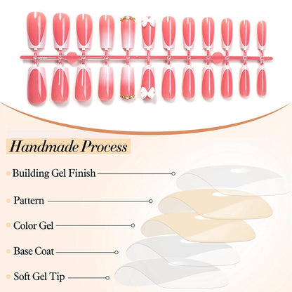 24 Stück French Tip Press On Nägel Mittel Lang Weiße Spitzen Mandelform