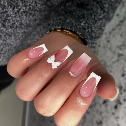 24 Stück French Tip Press On Nails Mittel Lang Mandelform Weiße