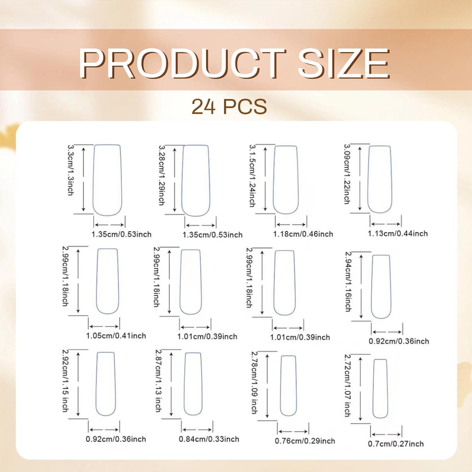 24er Set Lange Quadratische Silberne French Tip Press On
