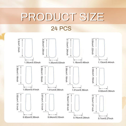 24er Set Lange Quadratische Silberne French Tip Press On