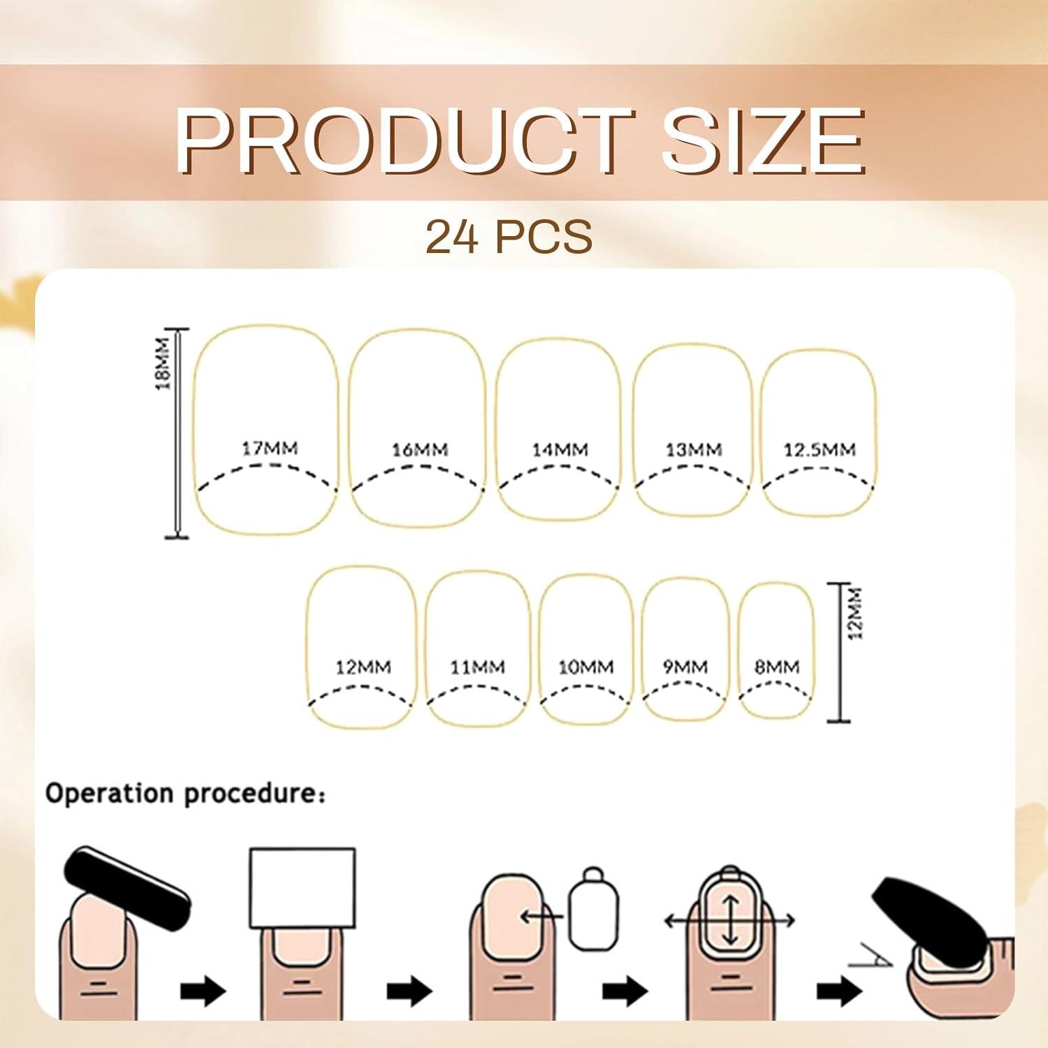 24Pcs Kurze Quadratische Chrom Press on Nägel mit French