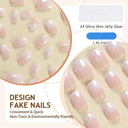 24 Stück Kurze Quadratische Design Press on Nägel Chrom Glänzend