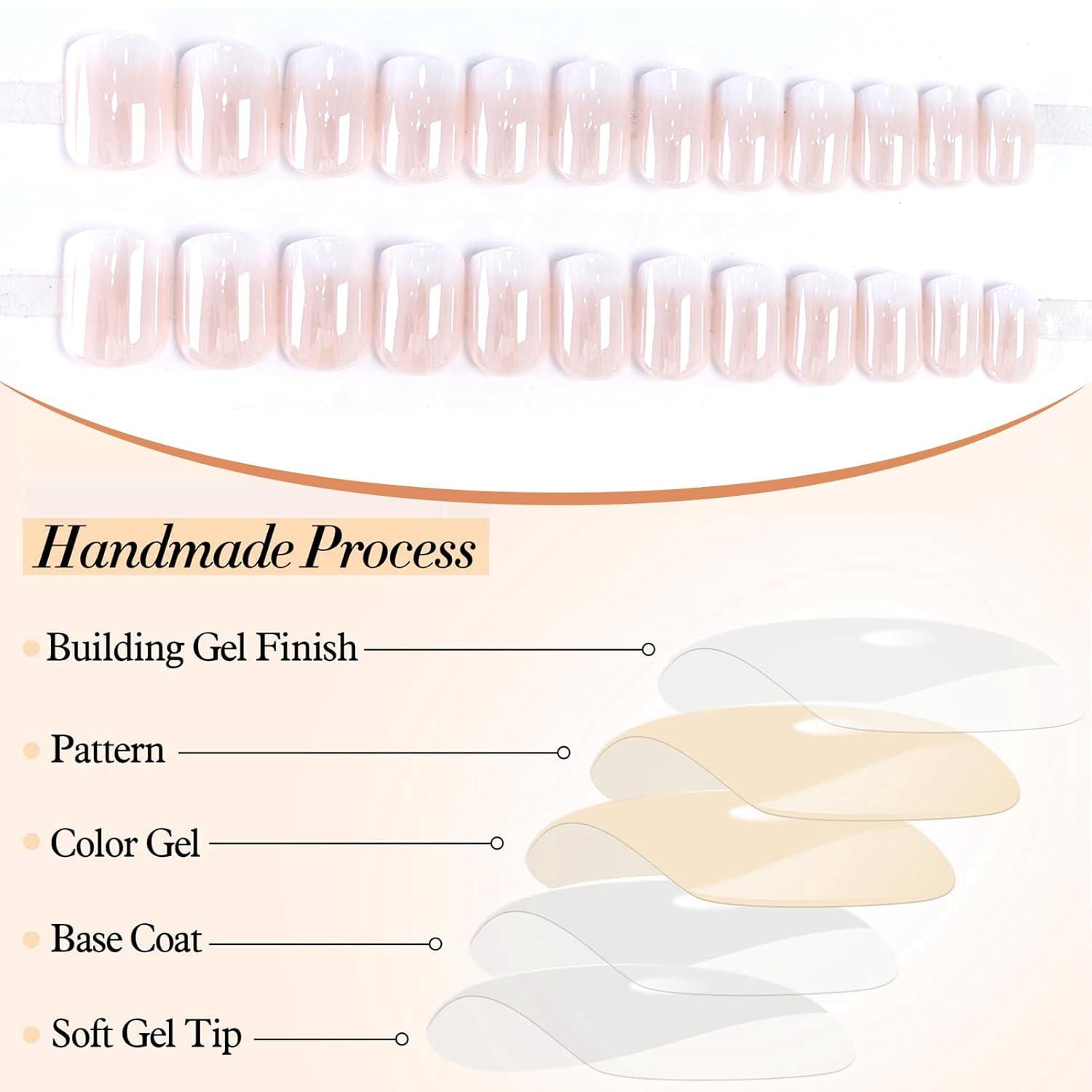 24Pcs Chrom Akryl Faux Nägel Quadratisch Glänzend French Design Press on Nägel