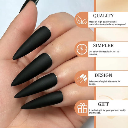 120 Stück Stiletto Fake Nails Schwarz Matte Vollabdeckung DIY Maniküre