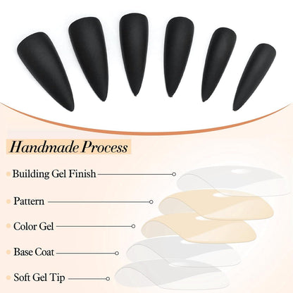 120 Stück Matte Schwarze Stiletto Falsche Nägel Akryl DIY Maniküre