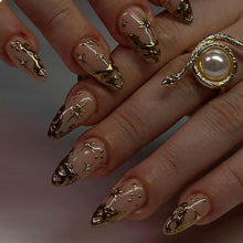 24er Set Mandel Press On Nails Gold 3D Mittel Französische Falsche