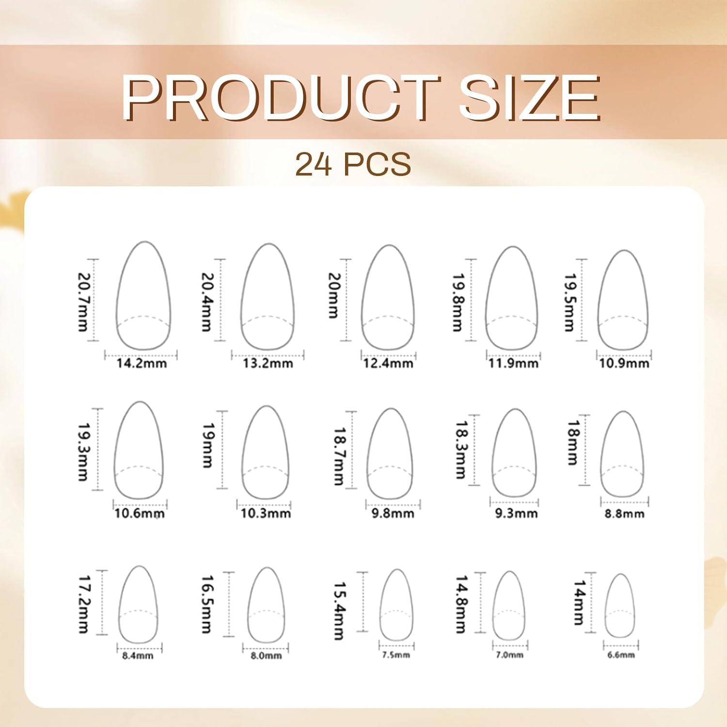 24 Stück Mandel Press On Nails Gold 3D Französische Falsche