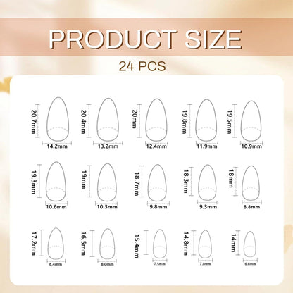24 Stück Mandel Press On Nails Gold 3D Französische Falsche