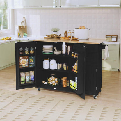 Küchenwagen mit Klappplatte & Rollen – Mobile Kücheninsel Schwarz
