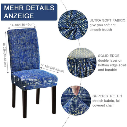 Stuhlhussen 6er Set Stretch Blau – Waschbar & Abnehmbar