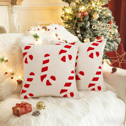 Weihnachtskissenbezug 45x45 cm - 2er Set Zuckerstangen Sherpa-Velours