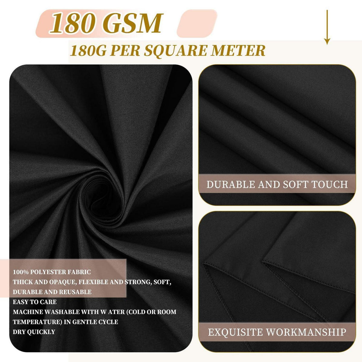 6x Runde Tischdecke Schwarz 228cm – Waschbar & Elegant