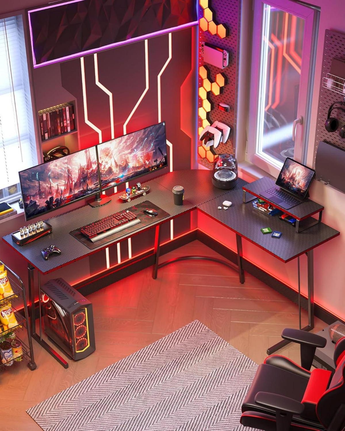 Gaming Tisch Eckschreibtisch L-Form mit Monitorständer