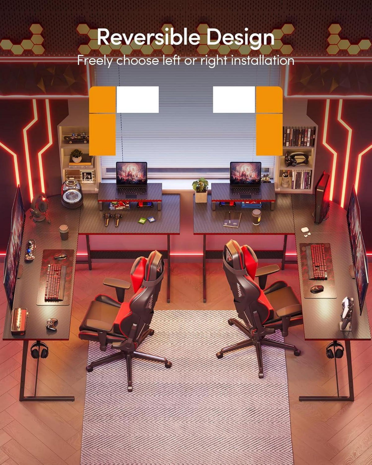 Gaming Eckschreibtisch 120x120cm L-Form Monitorständer Kohlefaser Schwarz