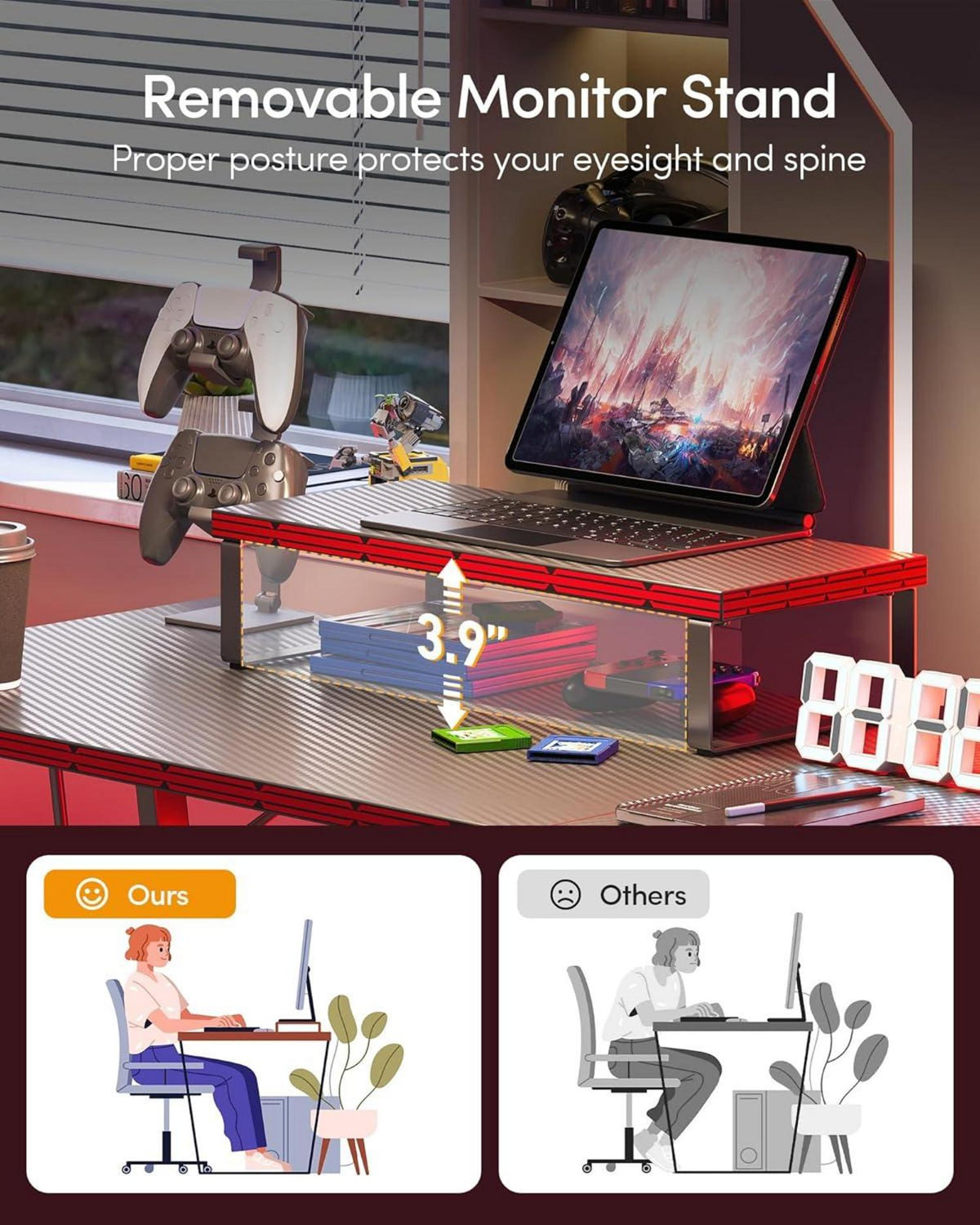 Gaming Eckschreibtisch L-Form 120x120 cm monitorständer leicht zu montage