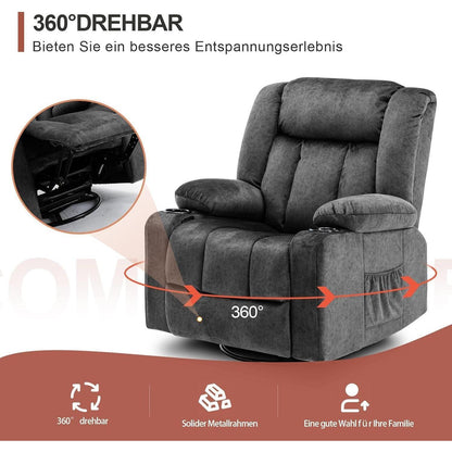 Drehbarer Relaxsessel mit Fußstütze & Getränkehalter – Grau