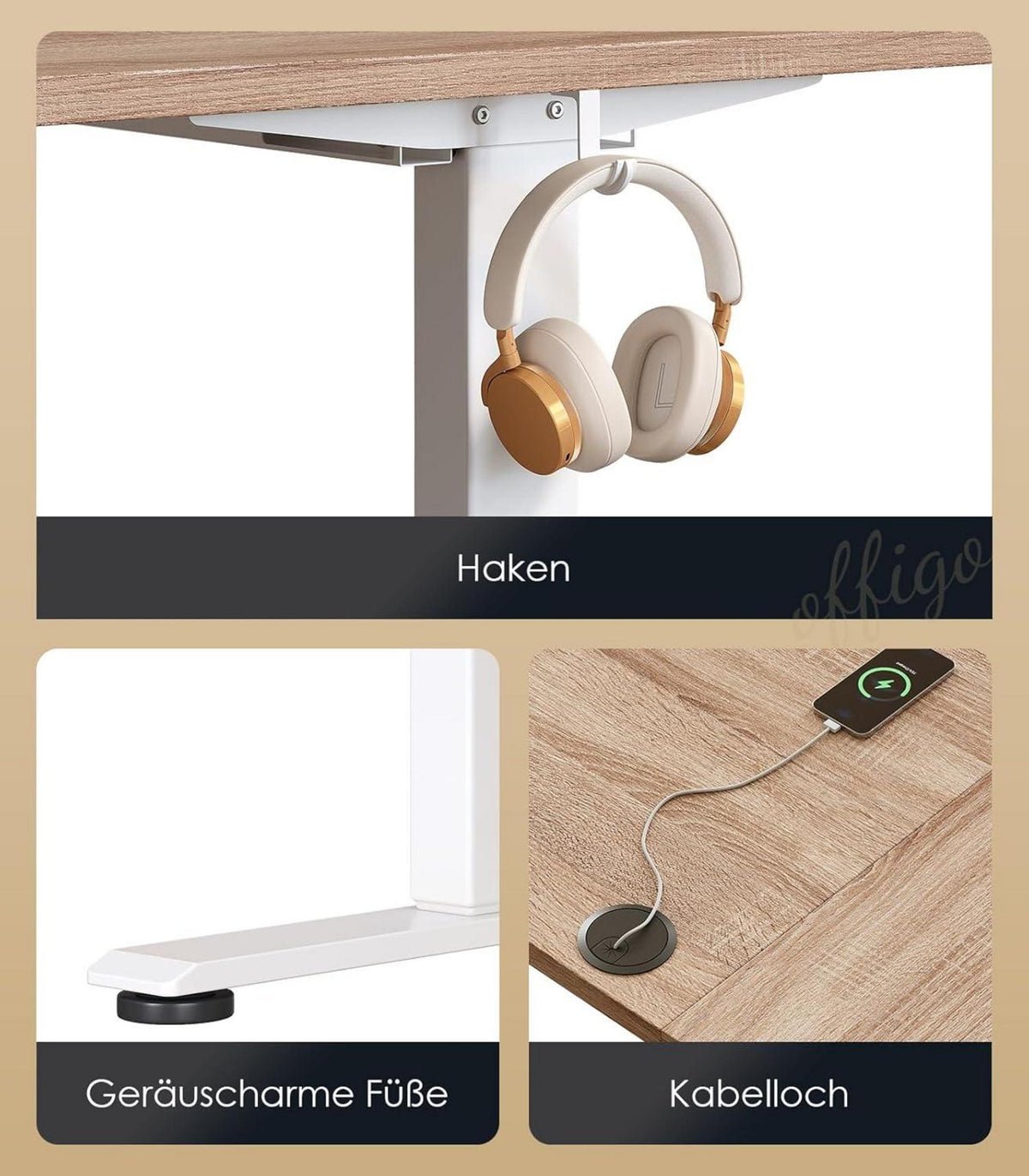 Höhenverstellbarer Elektrischer Schreibtisch 160 cm Büro Gaming Tisch Brown