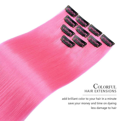 10x Clip-in Haarverlängerung Pink 50cm – Bunt & Glänzend