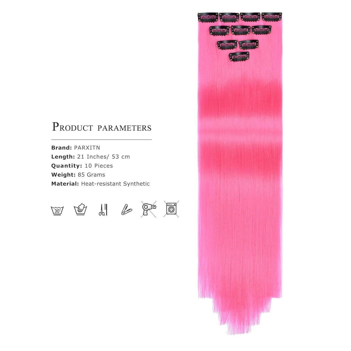 10x Clip-in Haarverlängerung Pink 50cm – Bunt & Glänzend