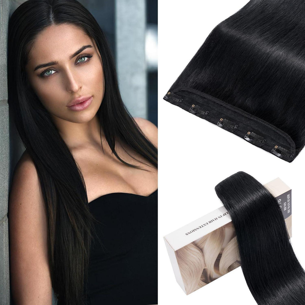 Echthaar Clip-In Extension Schwarz 55cm – Volumen & Länge