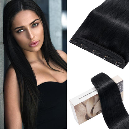 Echthaar Clip-In Extension Schwarz 55cm – Volumen & Länge